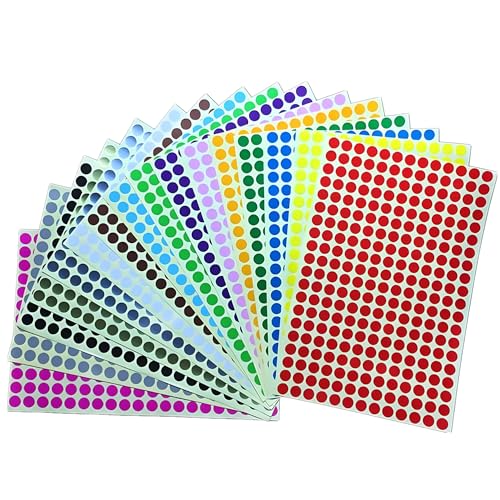 8320 Stück bunt Klebepunkte Aufkleber 8 mm Runde Punktaufkleber Farbkodierun Etiketten selbstklebende Markierungspunkte zum Beschriften und Basteln Stickers Round Color Coding Labels (16 Farben) von Bicoozz