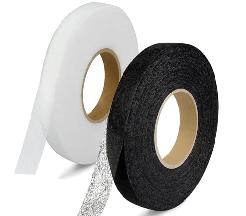 Bicoozz 100 Meter Saumband zum Aufbügeln Weiß/Weiss+Schwarz 50 m/roll Bügelband 10 mm Breit Bügelsaumband Selbstklebende Nahtband zum Reparieren Stoff, Gardinen,Hosen, Kleidung Iron on (100 M-1 cm) von Bicoozz