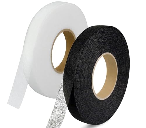 Bicoozz 100 Meter Saumband zum Aufbügeln Weiß/Weiss+Schwarz 50 m/roll Bügelband 15 mm Breit Bügelsaumband Selbstklebende Nahtband zum Reparieren Stoff, Gardinen,Hosen, Kleidung Iron on (100 M-1.5 cm) von Bicoozz