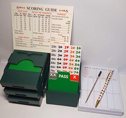 Bid Pal Bridge Bidding Boxen 4er Set (grün) + 200 Score Seiten + Score Guide + Stift + Refill von Bid Pal