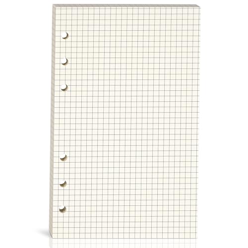 A6-Raster-Nachfüllpapier, A6-Diagrammlineal / Quad-Lineal-Füllpapier, 6-fach gelocht, lose Blätter für 6-Ringbücher, 80 Blatt (160 Seiten), 17 x 10 cm, Beige von Bidponds