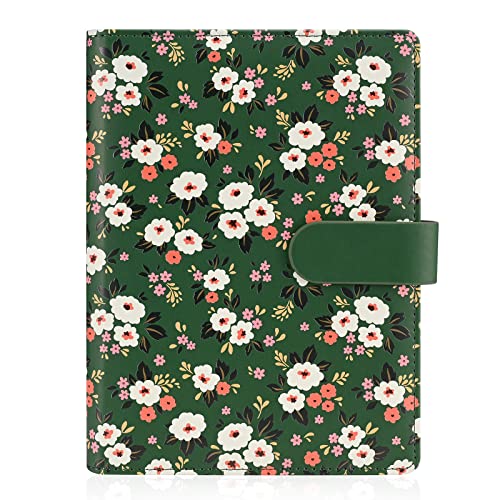 Bidponds A5 Floral Personal Organizer, PU Leder Binder Notizbuch, nachfüllbar, A5 Journal Folio Portfolio, 6 Ringordner Organizer mit Magnetschnallenverschluss, Dunkelgrün von Bidponds