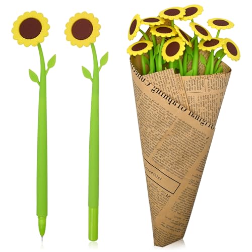 12 PCS Sonnenblume Kugelschreiber,Silikon Pflanzen geformte Stift,Niedliche Blumen Stifte Bulk für Frauen Lehrer Schüler Kinder Mädchen,Fancy Blume Party Gunst Sonnenblume Geschenke, 0.38mm schwarze G von BieFuSin