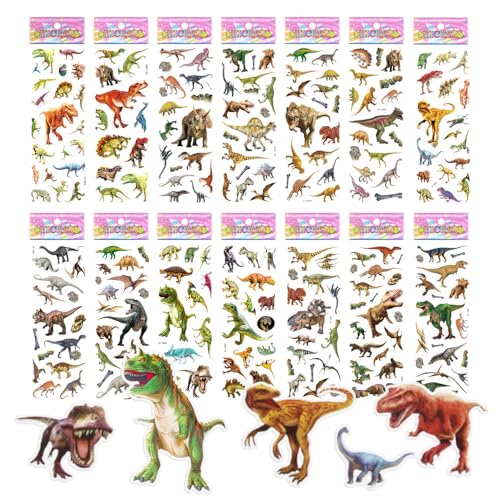 14 Blätter 3D Sticker Dinosaurier Kinder Aufkleber Tiere Wasserfeste Aufkleber Jungen Belohnung Sticker Transparent Tiere 3D Puffy Sticker Geschwollen für Fahrrad,Notebook,DIY,Kindergeburtstag von Bieiyhe