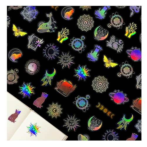 Bieiyhe 100 Stück Scrapbook Sticker Transparent, Holo Sticker Selbstklebend Vintage,Holographische Aufkleber Glänzende,Handyhülle Aufkleber Fotoalbum,Sticker Bullet Journal Aesthetic -Sternenhimmel von Bieiyhe