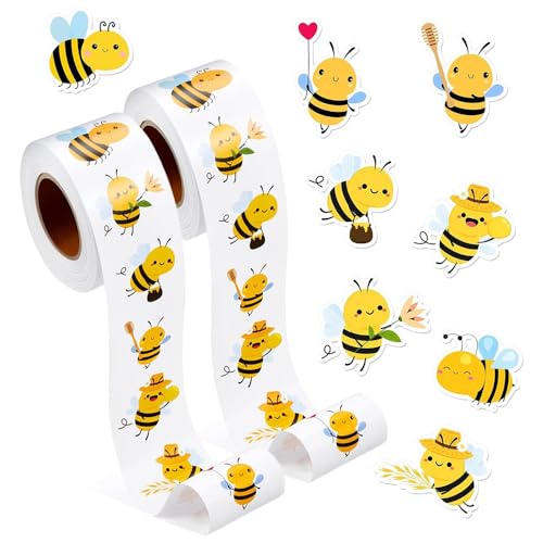 Bieiyhe 1000pcs Biene Aufkleber Tiere Kinder, Belohnungsaufkleber Rolle,Tiermotiv Sticker Biene,Motive Sticker Tiere,Cartoon Tieraufkleber Runde,Tiersticker Selbstklebend,Tiermuster Sticker Wasserfest von Bieiyhe