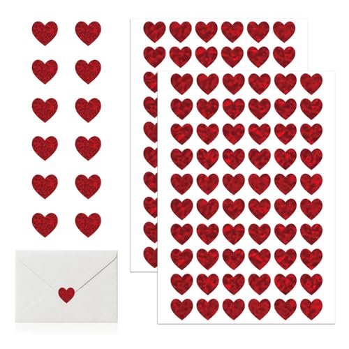 Bieiyhe 1200pcs Aufkleber Herz Sticker Glitzer Kleine Sticker Selbstklebend Heart Stickers Small Hochzeit Aufkleber Rolle Aufkleber Valentinstag Mini Sticker Love Vintage für Basteln Scrapbooking-Rot von Bieiyhe