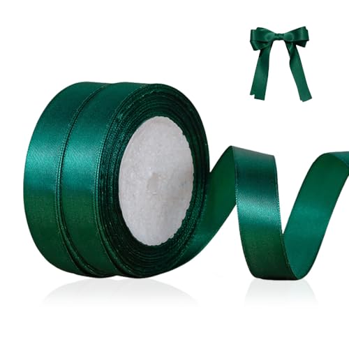 Bieiyhe 2 Rollen Satinband Geschenkband Schleifenband Grün 20mm X 22 Mete Seidenbänder zum Basteln Satinbänder Breit Ribbon Band Geschenkbänder Stoff Schmal Dekoband Stoffband für Hochzeit,Verpacken von Bieiyhe