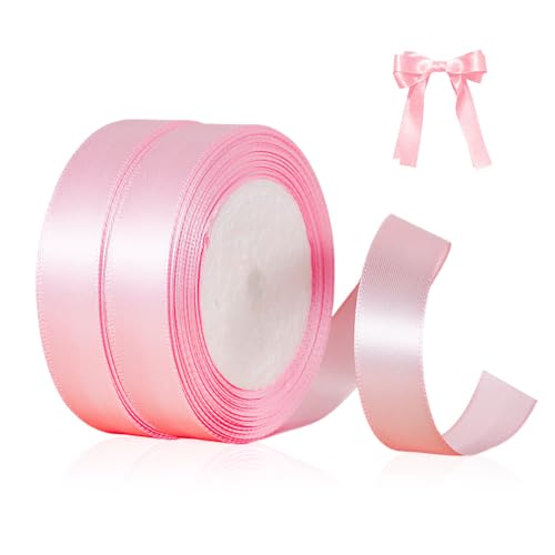 Bieiyhe 2 Rollen Satinband Geschenkband Schleifenband Rosa 20mm X 22 Mete Seidenbänder zum Basteln Satinbänder Breit Ribbon Band Geschenkbänder Stoff Schmal Dekoband Stoffband für Hochzeit,Verpacken von Bieiyhe