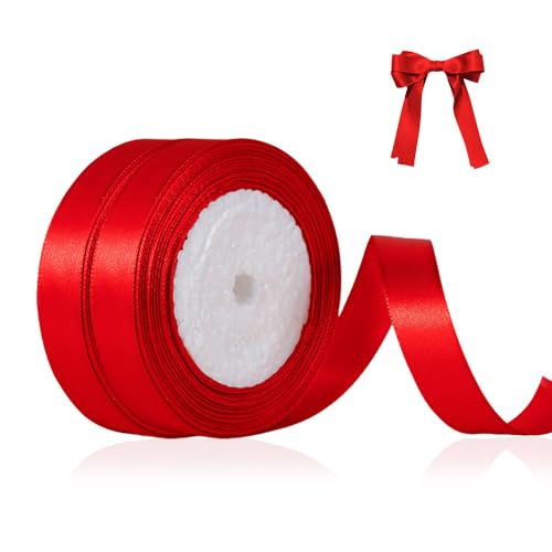 Bieiyhe 2 Rollen Satinband Geschenkband Schleifenband Rot 20mm X 22 Mete Seidenbänder zum Basteln Satinbänder Breit Ribbon Band Geschenkbänder Stoff Schmal Dekoband Stoffband für Hochzeit,Verpacken von Bieiyhe