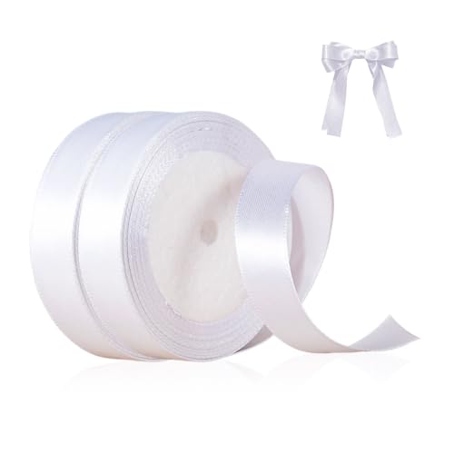 Bieiyhe 2 Rollen Satinband Geschenkband Schleifenband weiß 20mm X 22 Mete Seidenbänder zum Basteln Satinbänder Breit Ribbon Band Geschenkbänder Stoff Schmal Dekoband Stoffband für Hochzeit,Verpacken von Bieiyhe