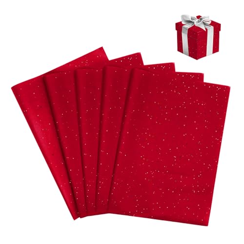 Bieiyhe 20 Blätt Glitter Seidenpapier Verpackungsmaterial Rot 50x66cm, Geschenkpapier Dünn Seidenpapier zum Verpacken, Tissue Paper Gift, Einpackpapier Seidenpapier Bunt Transparentpapier zum Basteln von Bieiyhe