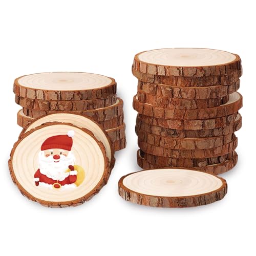 Bieiyhe 20 Pcs Holzscheiben Zum Basteln 8-10cm Durchmesser,Holzscheiben Deko,Baumscheiben,Holz Rund,Astscheiben Zum Basteln,Holzscheiben Rund Ohne Rinde,Kiefernholz Astscheiben,Unvollendete Holzkreise von Bieiyhe