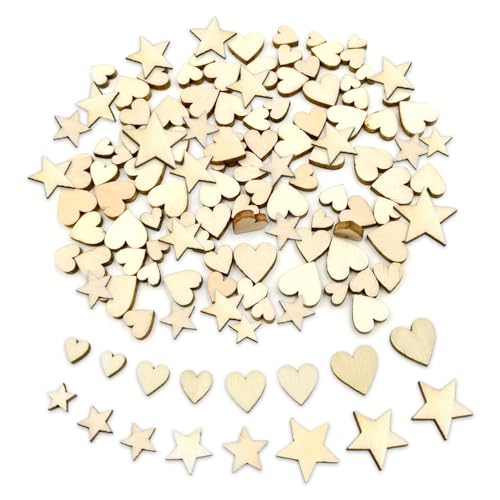 Bieiyhe 200 Stück Holzherzen Deko Kleine Holzsterne zum Basteln Streudeko Hochzeit Herz Holzscheiben Herz Holz Dekosterne Holzverzierungen Dekoration Mini Wooden Hearts für Diy Handwerk von Bieiyhe