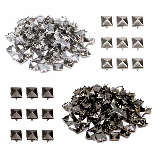 Bieiyhe 200 Stück Quadratische Nieten Metall, Deko Nieten für Leder 8 mm, Pyramiden Nieten Set, Ziernieten für Kleidung, DIY Punk Nieten, Studs Spikes für Taschen, Schuhe, Lederband, Handschuhe von Bieiyhe