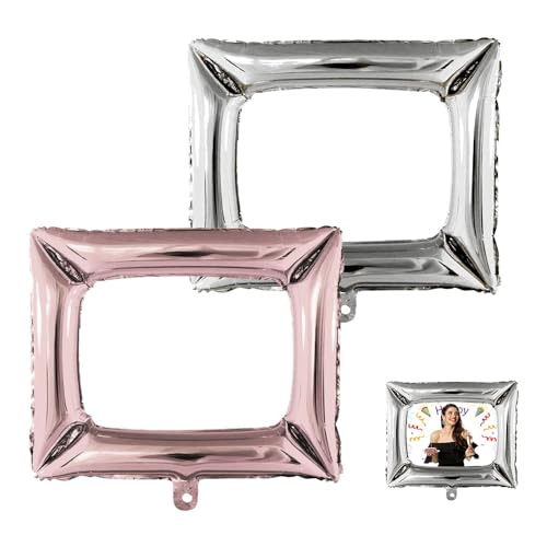 Bieiyhe 2pcs Bilderrahmen Aufblasbarer Fotorahmen Geburtstag Zubehör Fotobox Accessoires Party Foto Requisiten Photo Booth Hochzeit Selfie Rahmen Kommunion Photobox Party 98 x 82.5cm(Silber+Roségold) von Bieiyhe