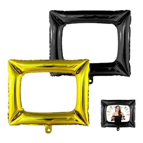 Bieiyhe 2pcs Bilderrahmen Aufblasbarer Fotorahmen Geburtstag Zubehör Fotobox Accessoires Party Foto Requisiten Photo Booth Hochzeit Selfie Rahmen Kommunion Photobox Party 98 x 82.5cm(Schwarz+Gold) von Bieiyhe