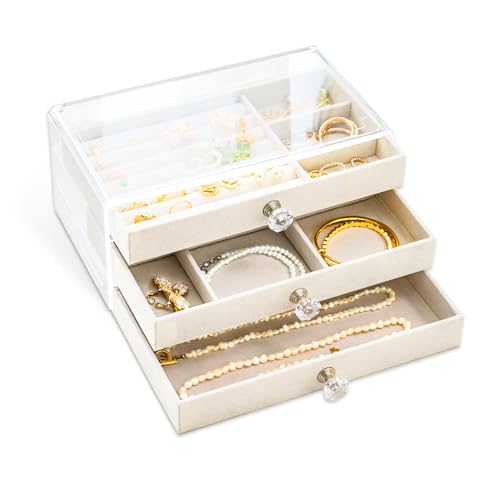 Bieiyhe 3-Stufiger Schmuck organizer Reise,Ringaufbewahrungs Box,Schmuckbehälter,Ohrstecker Aufbewahrung Ohrringe Stecker,Schmuckkasten Klein,schmuckbox damen,Schmuckschatulle,Jewelry Box-Beige von Bieiyhe