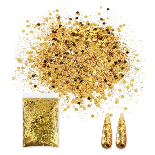 Bieiyhe 50g Glitzer Pailletten Gold Kosmetik Make Up Glitzer zum Basteln Streuglitzer Gesicht Glitter Pulver Farben Glitter Chunky Glitzer Set Pailletten für Körper Glitter Nagelkunst für Musik von Bieiyhe