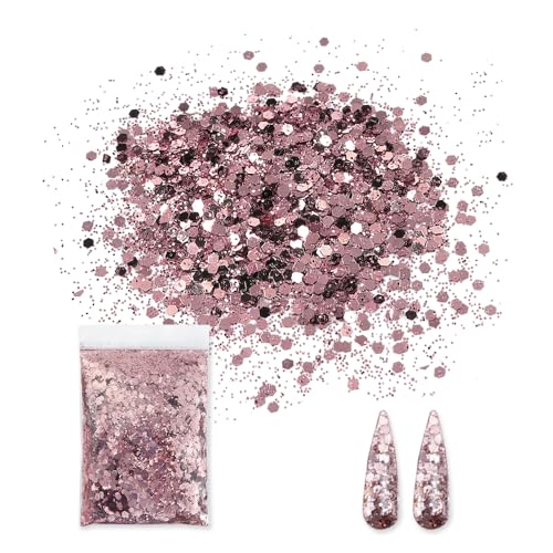 Bieiyhe 50g Glitzer Pailletten Rosa Kosmetik Make Up Glitzer zum Basteln Streuglitzer Gesicht Glitter Pulver Farben Glitter Chunky Glitzer Set Pailletten für Körper Glitter Nagelkunst für Musik von Bieiyhe