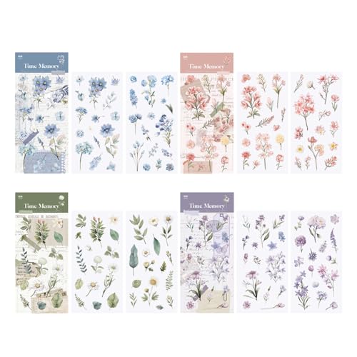 Bieiyhe 8 Blätter Blumenaufkleber Sticker Nature Aufkleber Scrapbooking Sticker Bullet Journal Pflanzen Laptop Sticker Blumen Transferaufkleber Vintage Sticker Blätter Stickerbögen Kalender für Album von Bieiyhe