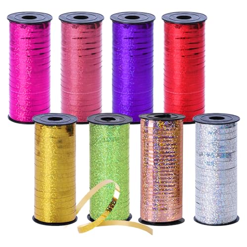 Bieiyhe 8 Rollen Geschenkband Set 100 Yards,Geschenkband Glitzer,Kräuselband Weihnachten,Ballonband,Dekoband Geschenkverpackung,Ringelband,Schnur Schleifenband,Geschenkband Hochzeit für Party-Bunt von Bieiyhe