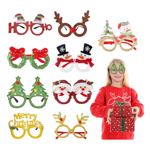 Bieiyhe 9 Stück Lustige Weihnachtsbrillen Weihnachten Partybrille, Weihnachtsgläser, Spaßbrille Weihnachten Foto Requisiten Weihnachten Brillengestell Kreative Christmas Glasses für Kinder Erwachsene von Bieiyhe