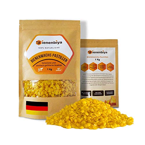 Bienenbiya® 100% Reine Bienenwachs Pastillen (1Kg) ohne Zusatzstoffe, natürliches Beeswax für Salben,Kosmetika,Seifen,Kerzenherstellung und Leder-/Holzpflege von Bienenbiya