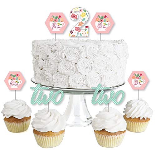 Big Dot of Happiness 2. Geburtstag Tee für zwei – Dessert-Cupcake-Topper – Gartendekoration für den zweiten Geburtstag, klare Leckerli-Picker – Set mit 24 Stück von Big Dot of Happiness