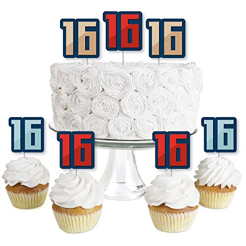 Big Dot of Happiness Boy 16th Birthday Dessert Cupcake Toppers - Sweet Sixteen Birthday Party Clear Treat Picks - Set of 24L8 von Big Dot of Happiness