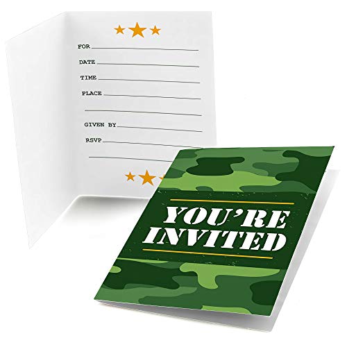 Big Dot of Happiness Camo Hero Party-Einladungskarten zum Ausfüllen in Armee-Militär-Camouflage, 8 Stück von Big Dot of Happiness