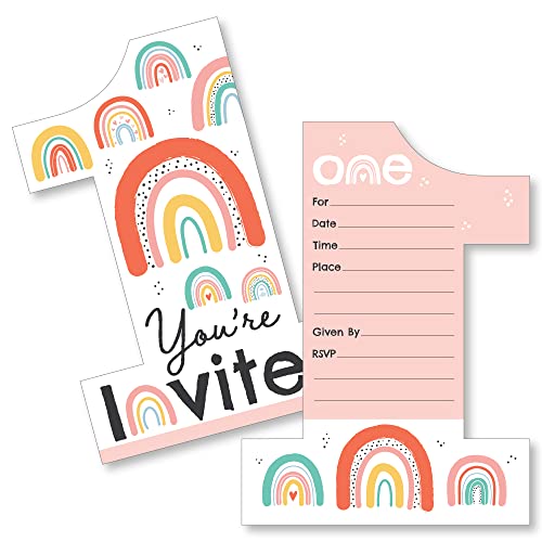 Big Dot of Happiness Einladungskarten zum 1. Geburtstag, Hello Rainbow – geformte Einladungskarten zum ersten Geburtstag – Boho Einladungskarten zum ersten Geburtstag mit Umschlägen – 12 Stück von Big Dot of Happiness