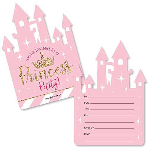 Big Dot of Happiness Krone der kleinen Prinzessin – Geformte Fill-In-Einladungen – Rosa und Gold Prinzessin Babyparty oder Geburtstagsfeier Einladungskarten mit Umschlägen – 12er-Set von Big Dot of Happiness