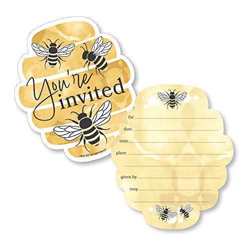 Big Dot of Happiness Little Bumblebee - Geformte Einladungskarten zum Ausfüllen - Bienen-Babyparty oder Geburtstagsparty-Einladungskarten mit Umschlägen - 12 Stück von Big Dot of Happiness