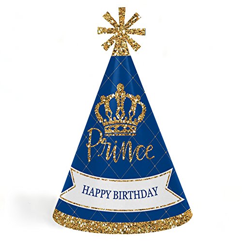 Royal Prince Charming – Kegelförmiger Happy Birthday Partyhüte für Kinder und Erwachsene – Set mit 8 Stück (Standardgröße) von Big Dot of Happiness