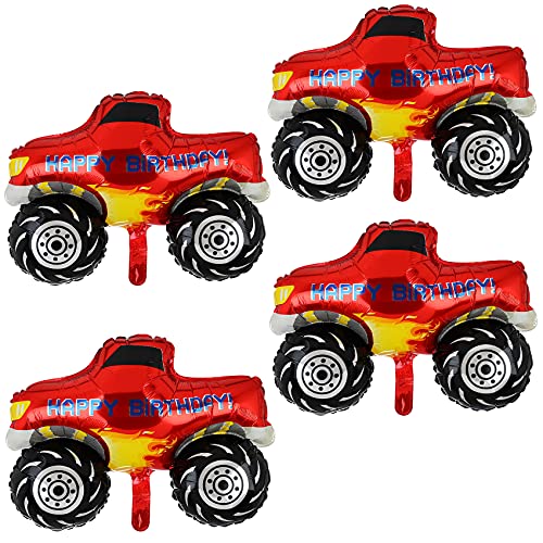 4 Stück Riesen Rot Monster Truck Party Luftballons Groß Aluminium Ballon Auto Helium Folienballons Jungen KinderGeburtstag Party Deko Liefert Rennwagen von Big Eye Owl