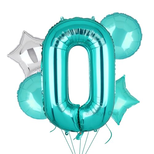 5 Stück XXL Türkis Zahl 0 Luftballon Tiffany Blau Nummer 0 Folienballons Groß Zahlen Happy Birthday Ballon Geburtstags Deko 100cm von Big Eye Owl