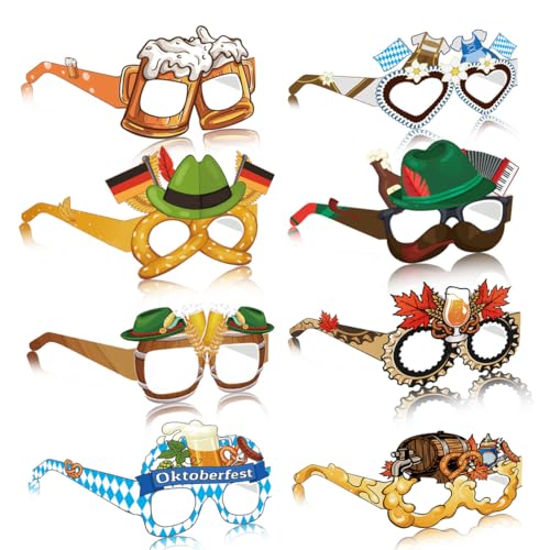 Big Eye Owl 8Stück Oktoberfest Papierbrille Bierthema Lustige Brillen Bierfest Partybrille Bier Brezel Wurst Oktoberfest Photo Booth Fotorequisiten FüR Kinder von Big Eye Owl