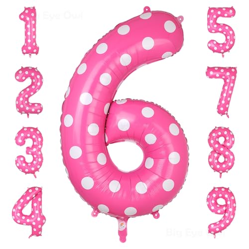 XXL Rosa Zahl 6 Luftballon GroßE Folie Mylar Helium Zahlen 6 Pink Folienballons Prinzessin Party Deko Kinder Geburtstags 100cm von Big Eye Owl