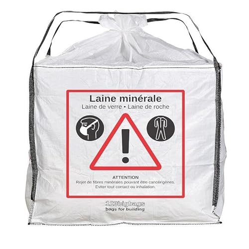 5 Stück Big Bag Mineralwolle Sack 2,3m³ Maße 140x140x120cm | Sack für Mineralwolle, Glaswolle Abfälle, Steinwolle und KMF | Big Bag verschließbar | KMF Sack mit Standardschlaufen von Bigbagland