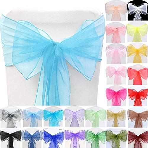 BigBigShop 10 Stück Organza Stuhl Band Schleife, Stuhlhussen Stuhl Schärpe, Organza Schleifenband für Hochzeit Party Dekoration (Blau) von BigBigShop