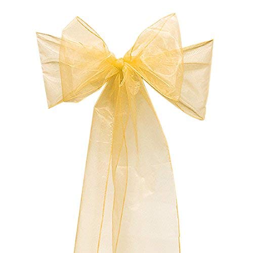 BigBigShop 10 Stück Organza Stuhl Band Schleife, Stuhlhussen Stuhl Schärpe, Organza Schleifenband für Hochzeit Party Dekoration (Gelb) von BigBigShop