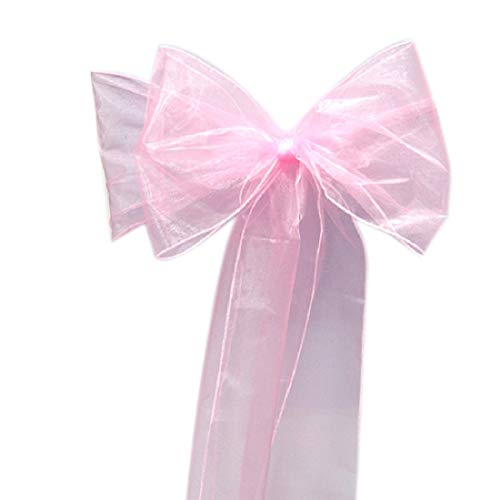 BigBigShop 50 Stück Organza Stuhl Band Schleife, Stuhlhussen Stuhl Schärpe, Organza Schleifenband für Hochzeit Party Dekoration (Hellrosa) von BigBigShop