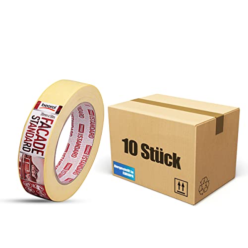 BigDean by Beorol 10x Kreppband Malerband Standard - 30mm x 50m - Malerkrepp für sauberes Abkleben im Außen- & Innenbereich - Abdeck Klebeband Abklebeband Abdeckband Maler Tape Kreppklebeband von BigDean