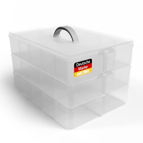 BigDean Sortierbox Aufbewahrung mit Griff, Transparent, 24 x 18,5 x 16 cm, 3 Etagen m. 21 Fächern,für Spielzeug,Büro-Utensilien,Bastel-Material,Kleinteile von BigDean