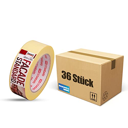 BigDean by Beorol 36x Kreppband Malerband Standard - 48mm x 50m - Malerkrepp für sauberes Abkleben im Außen- & Innenbereich - Abdeck Klebeband Abklebeband Abdeckband Maler Tape Kreppklebeband von BigDean