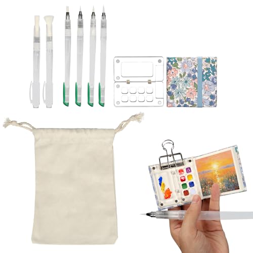 BigKing Mini Aquarell Travel Set, Reise Mini Palette, Pocket Aquarell Set,Tragbares Mini-Aquarell-Paletten Set-mit Aufbewahrungstasche - mit Clip -mit 6 Bürsten für Künstler, Studenten und unterwegs von BigKing