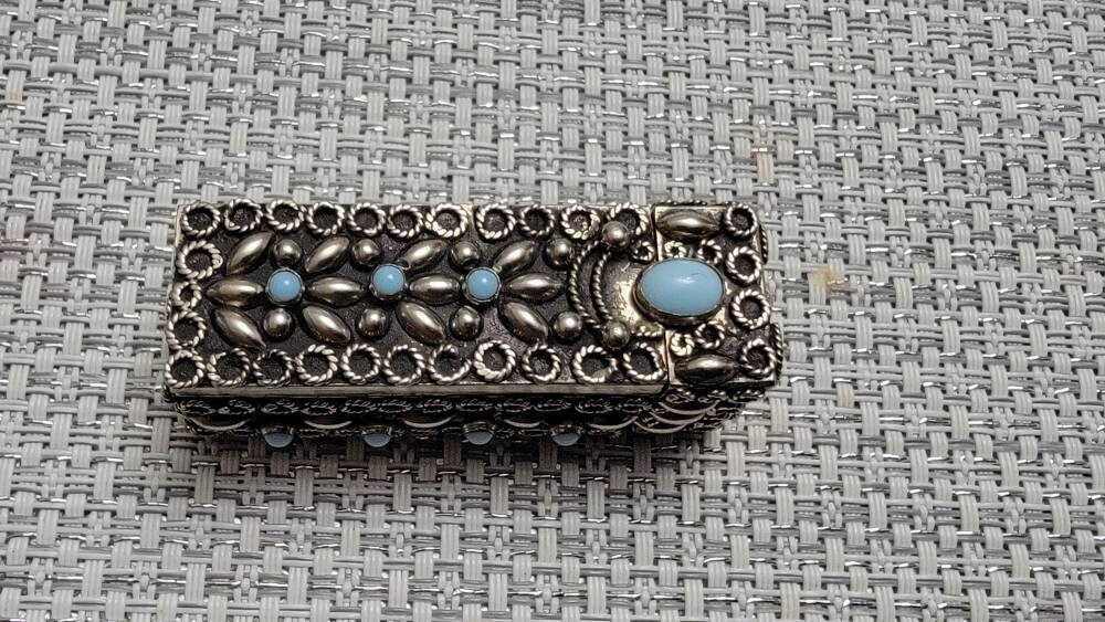 Vintage .800 Sterling Silber & Blue Opal Lippenstift Hülle/Spiegel von BigLouAntiqueGems