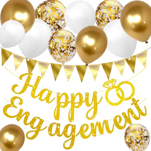 Goldenes Happy Engagement Banner Happy Engagement Party Dekoration Dreieck Flagge Ballon Ring Banner Verlobung Dekoration Supplies Geeignet für Antrag und Verlobung von BigTree