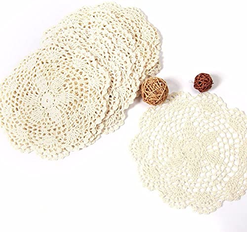 BigTron 12pcs Handgehäkelte Doilies - 20 cm Tischdecke für Partydekoration Baumwollfaden Material (Beige) von BigTron